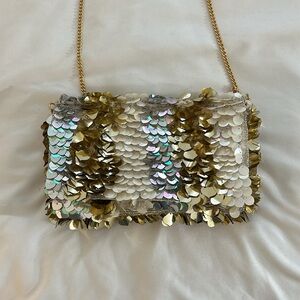 Anthropologie sequin gold silver crossbody bag / clutch
